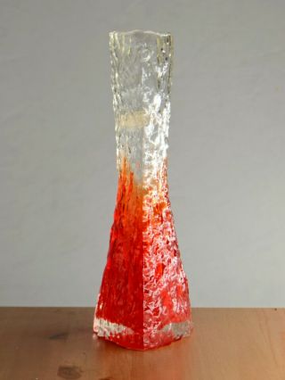 Vintage Red,  Clear Textured Cased Glass Volcano Vase - Japan,  1960s
