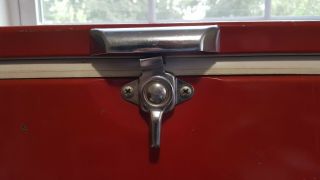 Vintage Coleman Red Metal Cooler Locking Bottle Opener Handles Steel 3