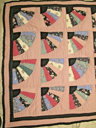 Vtg Hand Pieced & Quilted Patchwork Fan Quilt Lap Throw Wall Hanging 45 " X 45 "