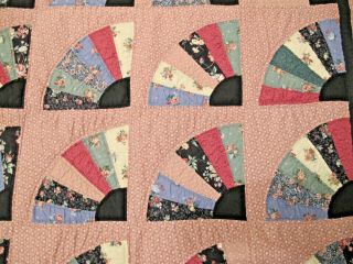 Vtg Hand Pieced & Quilted PATCHWORK FAN QUILT LAP THROW Wall Hanging 45 