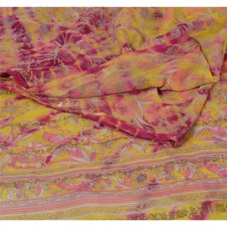 Sanskriti Vintage Saree Pure Georgette Silk Printed Sari Craft Tie - Dye Fabric