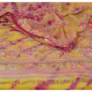 Sanskriti Vintage Saree Pure Georgette Silk Printed Sari Craft Tie - Dye Fabric 2