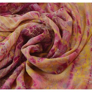 Sanskriti Vintage Saree Pure Georgette Silk Printed Sari Craft Tie - Dye Fabric 4