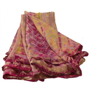 Sanskriti Vintage Saree Pure Georgette Silk Printed Sari Craft Tie - Dye Fabric 7