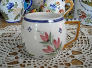 Vintage HB QUIMPER France White & Blue Flowers Small Demitasse Cup 2 1/2 