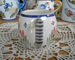 Vintage HB QUIMPER France White & Blue Flowers Small Demitasse Cup 2 1/2 