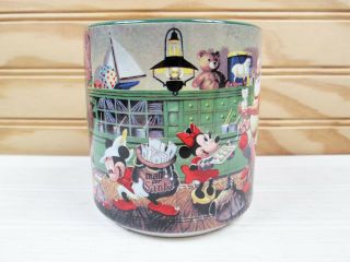 Vtg Disney Store Christmas Coffee Mug 1993 Mickey Mouse Cup Santa ' s Workshop 90s 2
