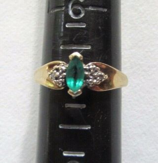 Vintage 10k Gold,  Emerald & Diamond Ring - 1.  9 Grams - Size 7 - Not Scrap -