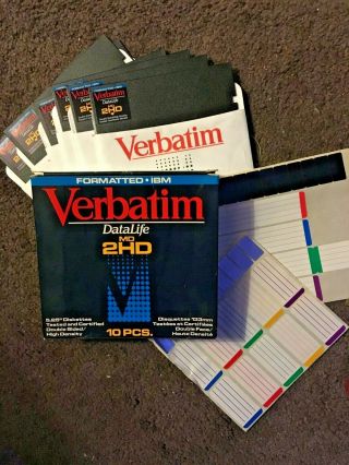 Floppy Disk 5.  25 Vintage Verbatim Datalife Md 2hd Box Of 7 With Label