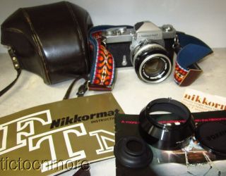 Vintage Nikon Nikkormat Ftn Camera W/ Nikkor - S Nippon Kogaku Lens W/ Case & Hood