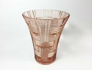 Vintage Pink Depression Glass Basket Weave Vase Queen Mary Anchor Hocking