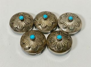 Vintage Yellowhorse Signed Button Covers Sterling Silver Set Of 5 Navajo