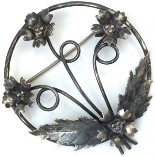Vintage Sterling Silver Brooch Flower Leaf Design 8.  5 Grams Estate Jewelry