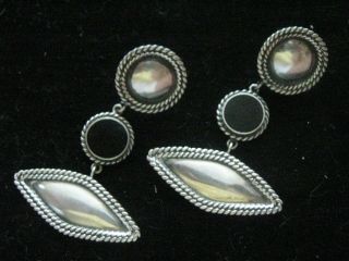 Huge Vintage Mexican Sterling 925 Black Onyx Statement Chandelier Earrings