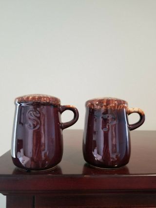 Vintage Hull Ceramic Brown Drip Salt & Pepper Shaker Set