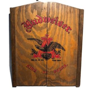 Budweiser Vintage Dart Board Tri - Fold Wood Cabinet 16”length 20” Height