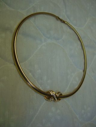 Vintage Avon Yellow Gold Tone Choker Necklace/crystal Accent Slide/19 " Long