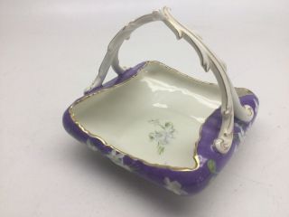 Vintage F&v France Pitkin And Brooks Purple Painted Porcelain Dish With Handle