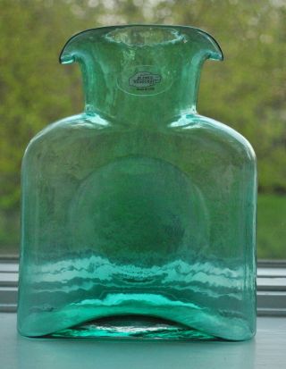 Vintage Blenko Double Spout Green Pitcher Vase Mid Century Modern