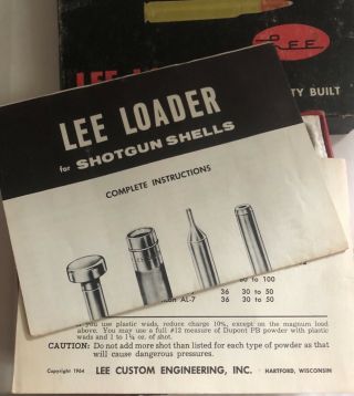 Vintage Lee Classic Shotshell Shotgun Loader 12 Ga Hand Reloading Gauge 1963 Set