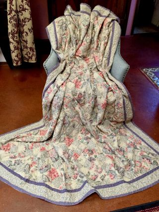 Vtg.  Laura Ashley Cottage Floral Cotton Patchwork Hand - Stitched Quilt 85x85 "