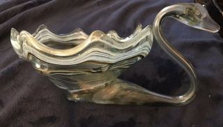 Large 14 " Swirl Italian Hand Blown Art Glass Swan Vintage Bowl Italy