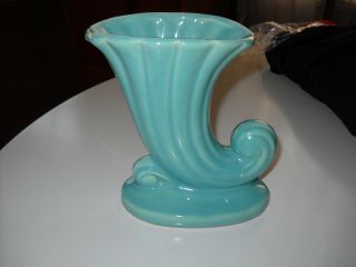 Mccoy Pottery - Vintage Aqua Cornucopia Vase -
