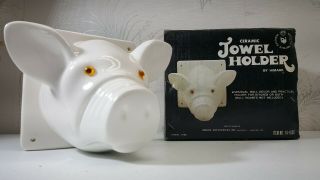 Vintage Pig Head Large White Ceramic 3d Towel Apron Holder Wall Mount Unique