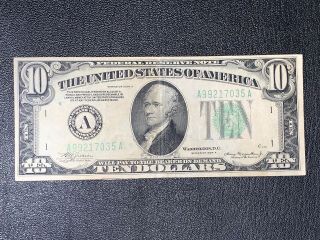 Vintage 1934 A Series $10 Dollar Bill Federal Reserve Boston Ma Green Seal Note