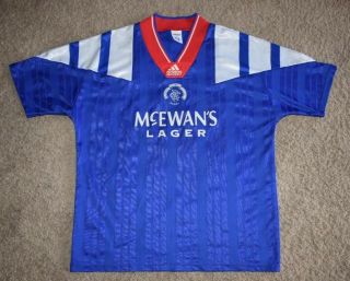 Vintage Adidas 1992/1994 Glasgow Rangers Home Soccer Football Jersey Sz 42/44