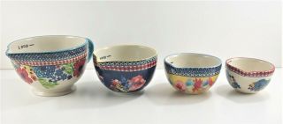 Pioneer Woman Stoneware Vintage Floral 4 Piece Nesting Measuring Cups Bowls
