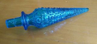 Vtg Mid Century Empoli Glass Genie Bottle Stopper Only Blue Hobnail Italian 7.  5 "
