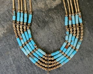 Vintage Zuni Liquid Sterling Silver 5 Strand Turquoise Beaded Necklace 17 "