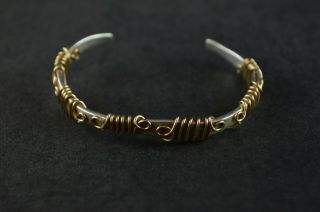 Vintage Sterling Silver Wavy Cuff Bracelet W Decorative Wire - 18g