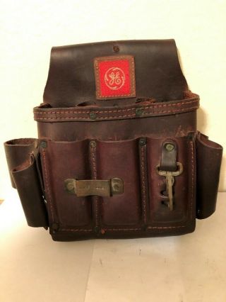 Vintage Ge General Electric Leather Lineman Electric Tool Bag Belt Brown