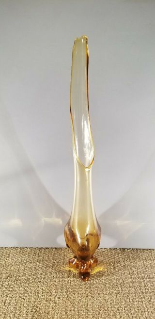 Vintage Hand Blown Swung Art Glass Pedestal Vases Amber Color 25 1/2 "