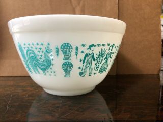 Vintage PYREX Mixing Bowl TURQUOISE on WHITE Amish Butterprint 1 1/2 Pint 401 3