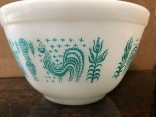 Vintage PYREX Mixing Bowl TURQUOISE on WHITE Amish Butterprint 1 1/2 Pint 401 4