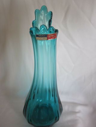 Vintage L.  E.  Smith Teal Swung Vase 14  Tag