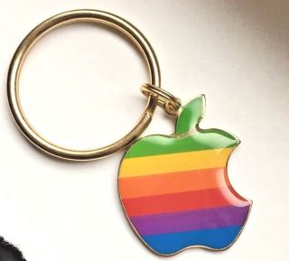 Vintage Apple Macintosh Rainbow Multi - Color Computer Logo Key Chain Steve Jobs