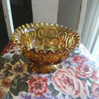 Le Smith Moon And Stars Amber Glass Compote Bowl Vintage Glassware Centerpiece