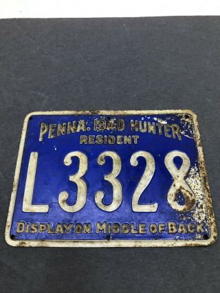 Vintage 1940 Pennsylvania Pa.  Metal Resident Hunting License L3328