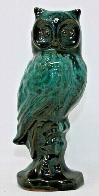 Vintage Blue Mountain Pottery Large Owl On Pedestal 7 1/2 " Tall,  Green Blue Epoc