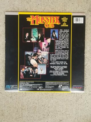 Vintage The Monster Club Laserdisc Vincent Price hosted by Elvira with sleeve 3