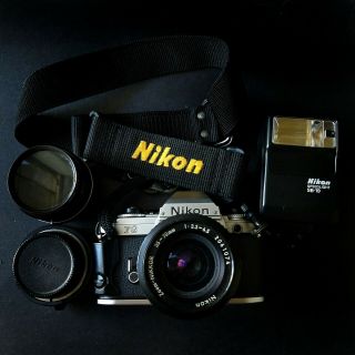Nikon Fg Camera Body 35mm Slr Film Camera & Lens Converter Flash Vtg