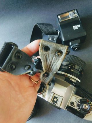 Nikon FG Camera Body 35mm SLR Film Camera & Lens Converter Flash Vtg 2