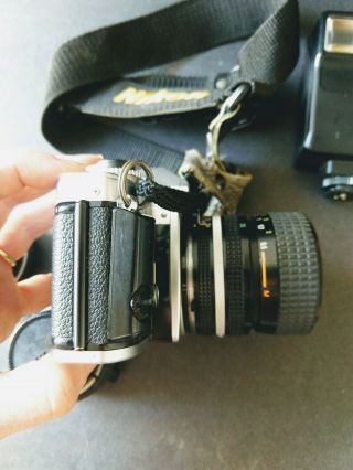Nikon FG Camera Body 35mm SLR Film Camera & Lens Converter Flash Vtg 5
