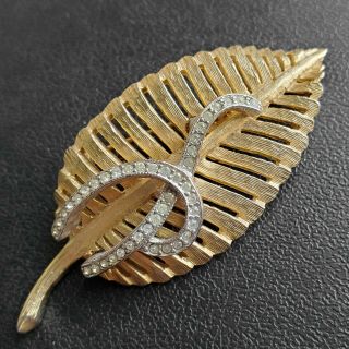 Signed Bellini Vintage Gold & Silver Tone Leaf Flower Rhinestone Brooch Pin J123