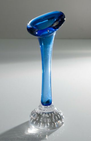 Vintage Aseda Art Glass Classic Design Jack in the Pulpit or Bone Vase in Blue 2