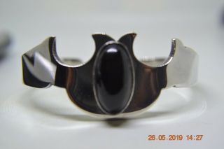 Vintage Mid Century Modern Sterling Silver Black Onyx Cuff Bracelet 6 7/8 " Taxco